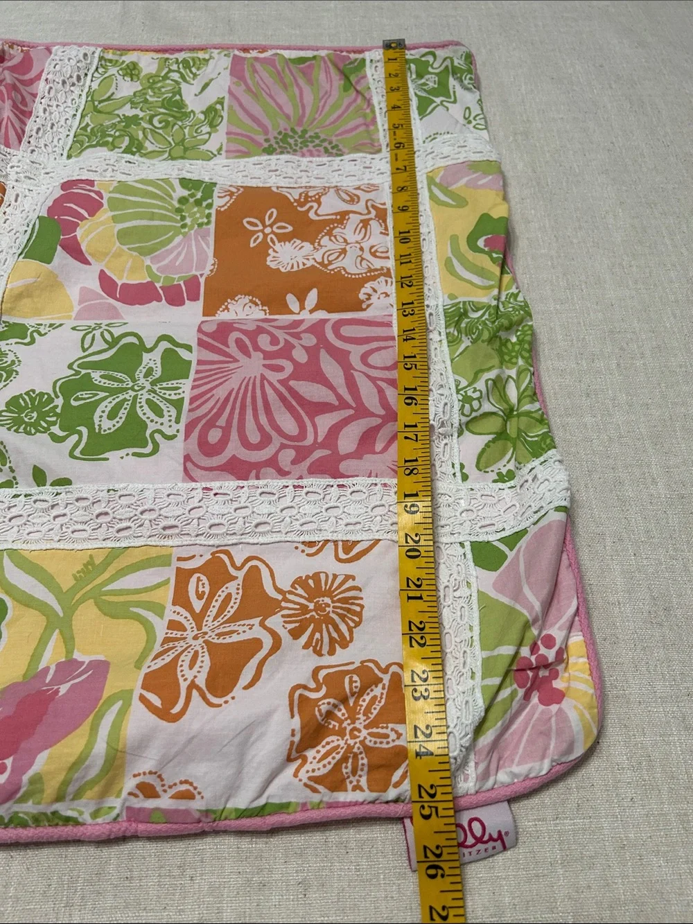 Lilly Pulitzer Patchwork Pillow Shams (2) Vibrant Pastel Floral With Lace Detail